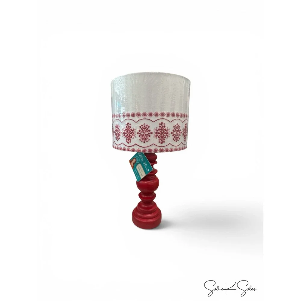 The Pioneer Woman Red Turned Table Lamp with Eyelet Linen Shade, New in Box